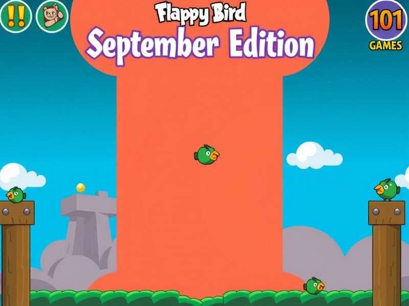 Flappy Bird September Edition gameplay screenshot showing updated graphics and new pipe designs