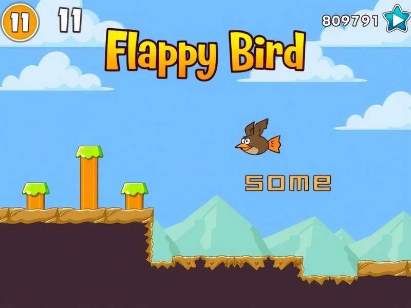 Flappy Bird game in action, showing the bird navigating green pipes