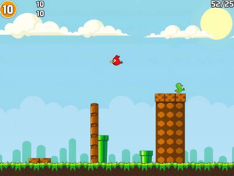 Flappy Bird game screenshot showing the bird between green pipes