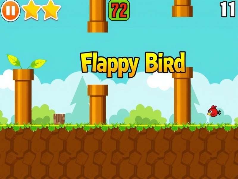 Flappy Bird game screenshot showing bird flying through pipes