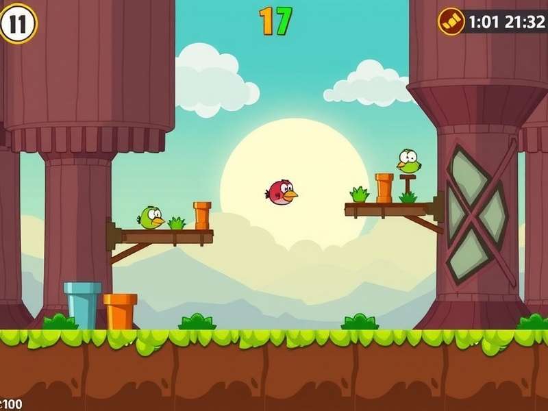 Flappy Bird Gameplay Screenshot showing the bird flying between green pipes