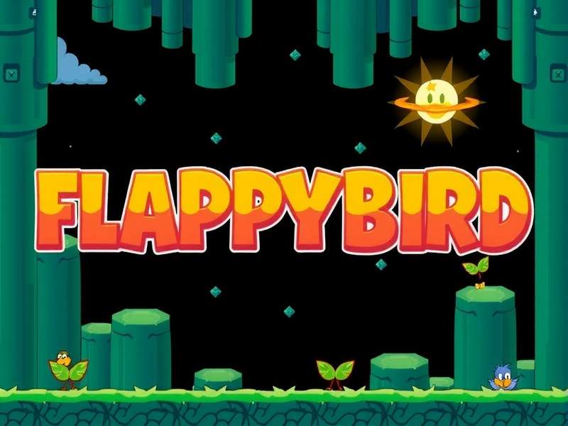 Flappy Bird game screenshot showing the bird navigating green pipes