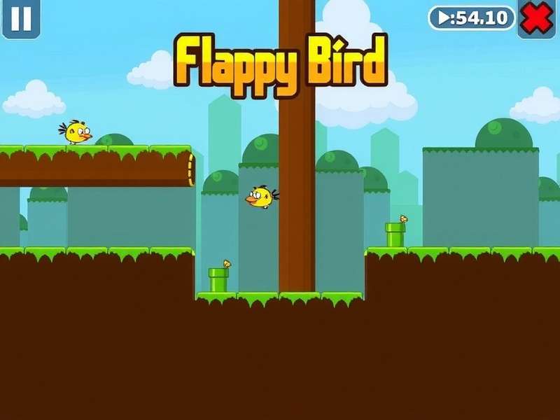Flappy Bird game screenshot showing the bird flying between green pipes