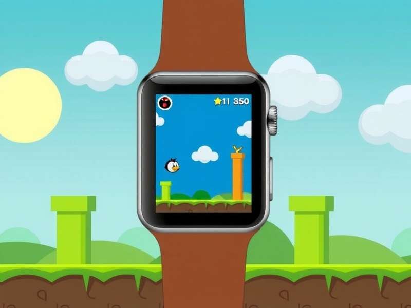 Person playing game on smartwatch with Flappy Bird screen