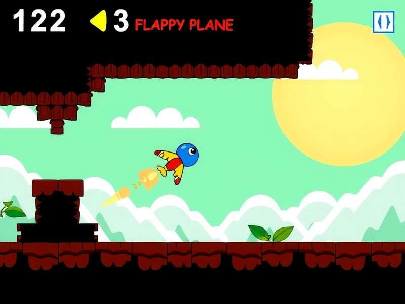 Concept art of Flappy Plane game showing a pixelated plane navigating obstacles
