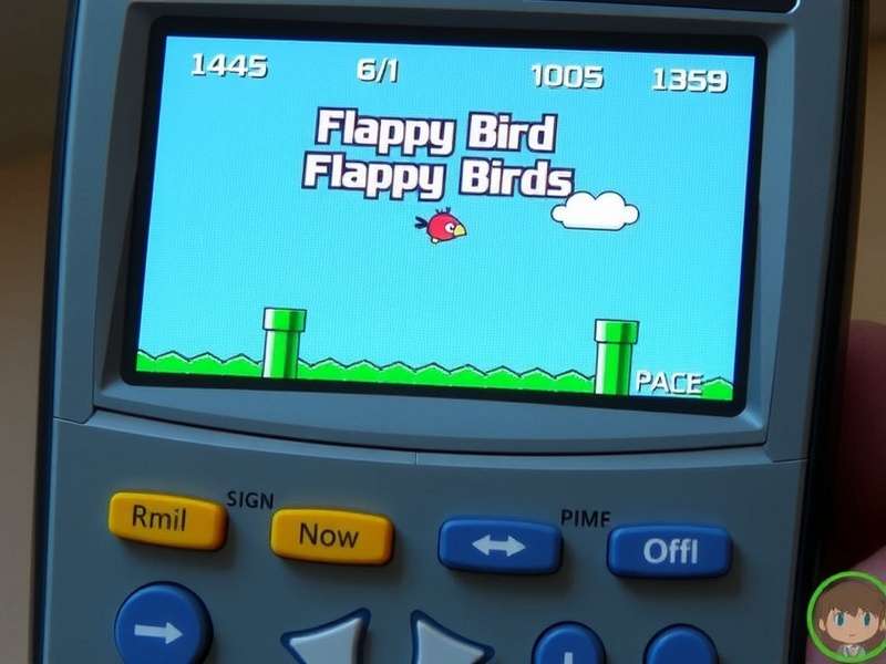 Flappy Bird game running on a Casio fx-9750GII graphing calculator screen