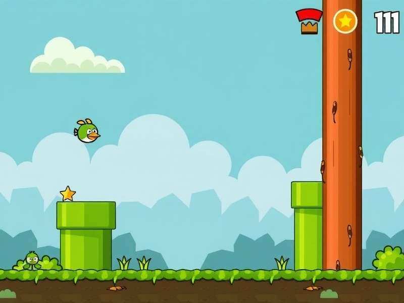 Flappy Bird gameplay screenshot showing the bird flying between green pipes