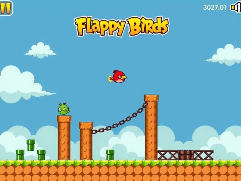 Flappy Bird Bird gameplay illustration showing the yellow bird navigating green pipes against a pixelated sky.