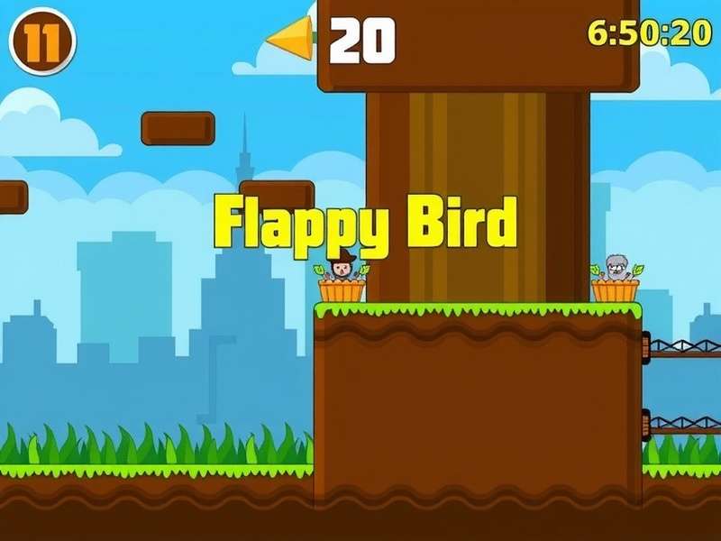 Flappy Bird gameplay screenshot showing the iconic bird navigating through green pipes