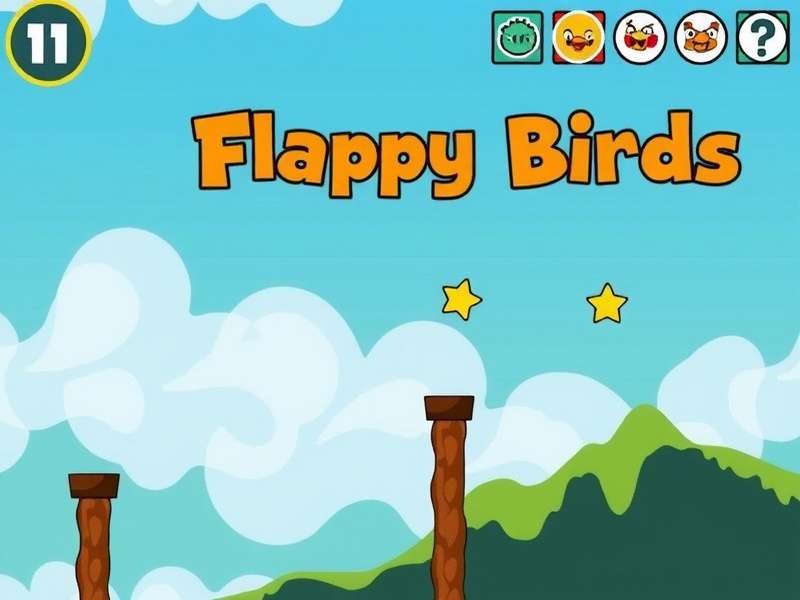 Flappy Bird flying through green pipes with blue sky background — iconic mobile game scene