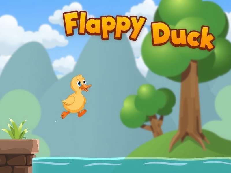 Flappy Duck gameplay screenshot showing the iconic duck flying through green pipes with a vibrant background