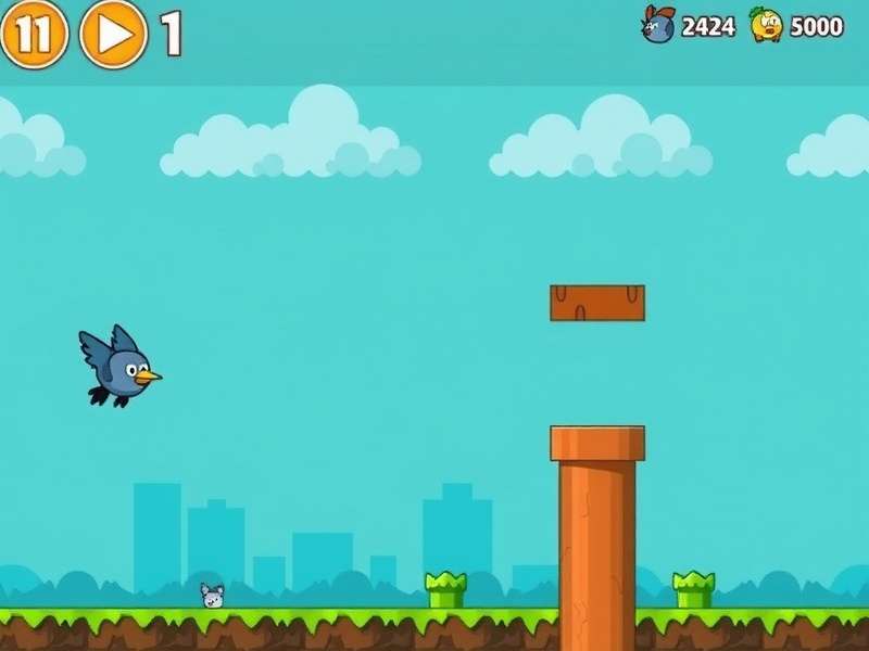 Play Flappy Bird 2 gameplay screenshot showing the bird navigating through green pipes with vibrant background