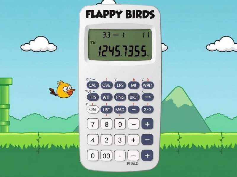 Flappy Bird game running on a calculator screen showing pipes and score