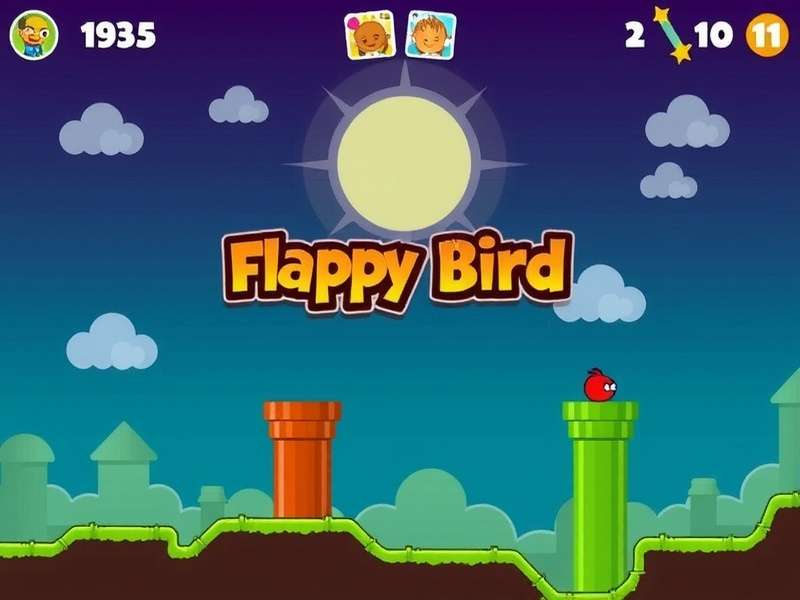 Flappy Bird Flash gameplay screenshot showing the iconic bird navigating through green pipes